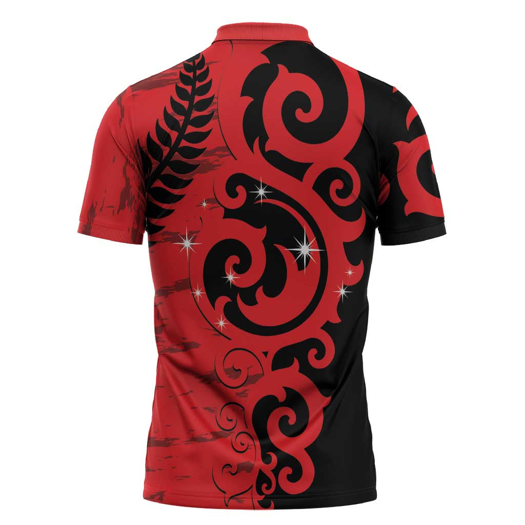 New Zealand Matariki Zipper Polo Shirt Maori New Year Koru Pattern