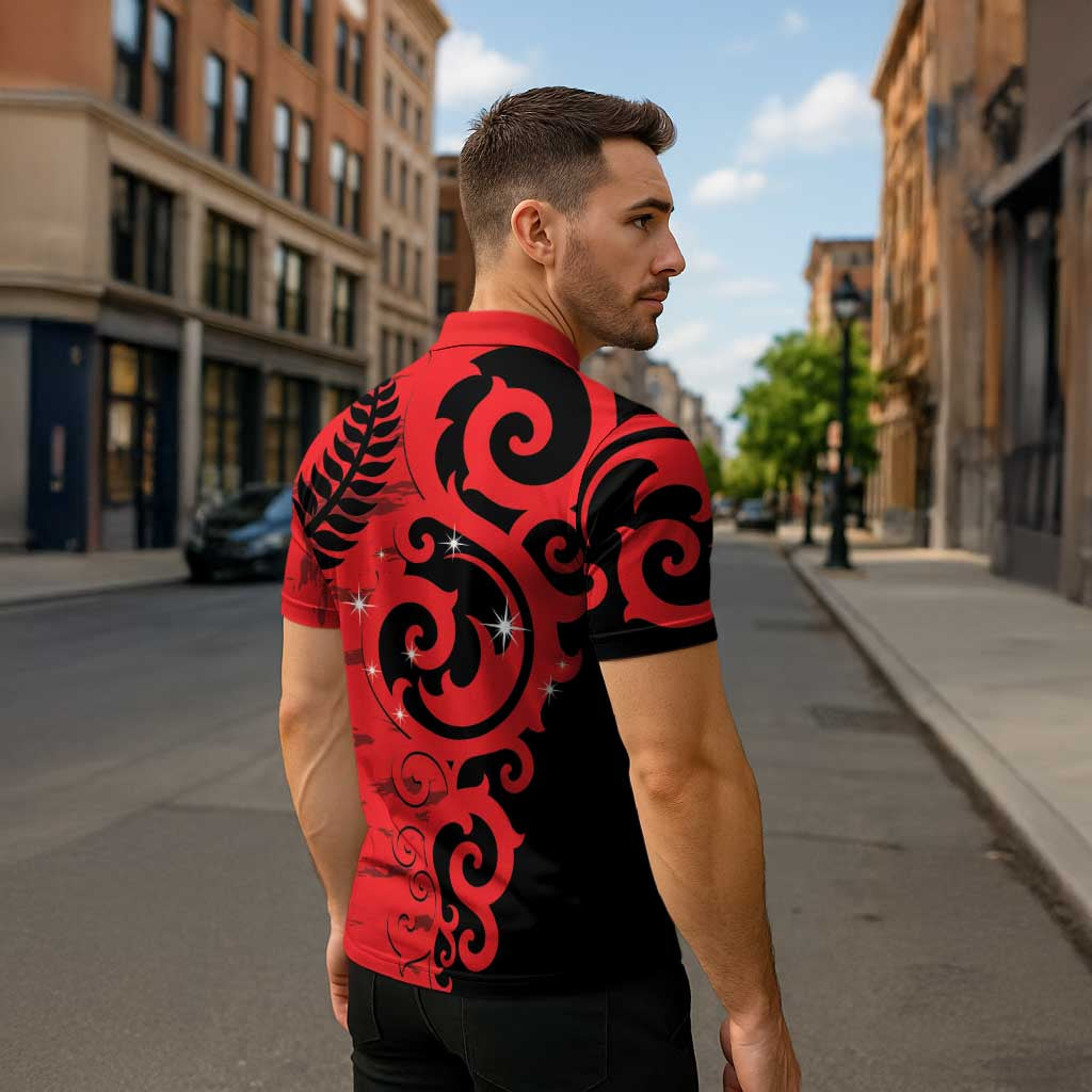New Zealand Matariki Zipper Polo Shirt Maori New Year Koru Pattern