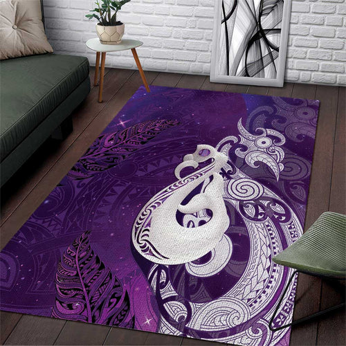 New Zealand Matariki Area Rug Maori Manaia Galaxy Silver Fern Purple Color