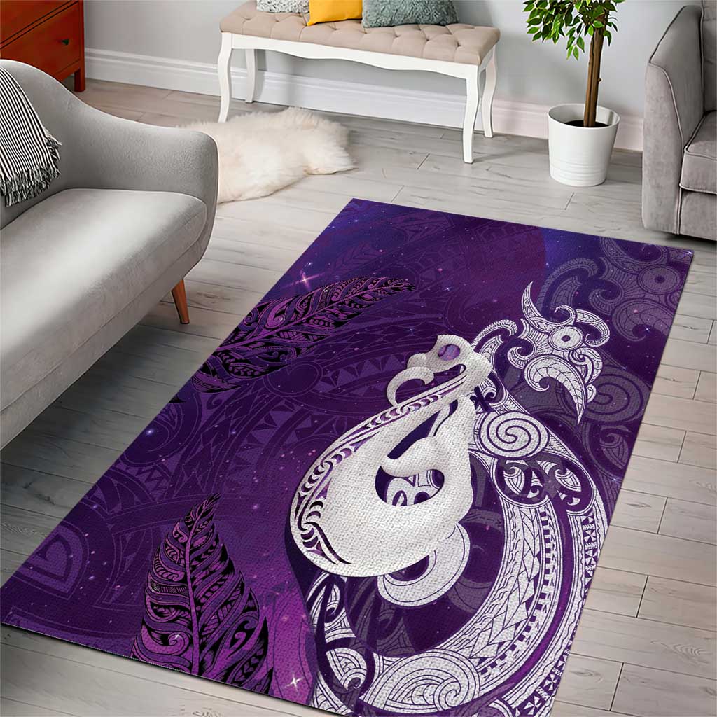 New Zealand Matariki Area Rug Maori Manaia Galaxy Silver Fern Purple Color