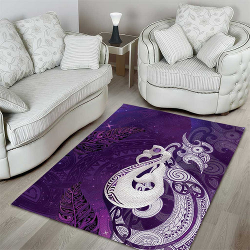 New Zealand Matariki Area Rug Maori Manaia Galaxy Silver Fern Purple Color