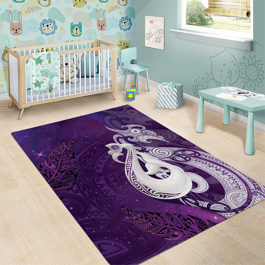 New Zealand Matariki Area Rug Maori Manaia Galaxy Silver Fern Purple Color
