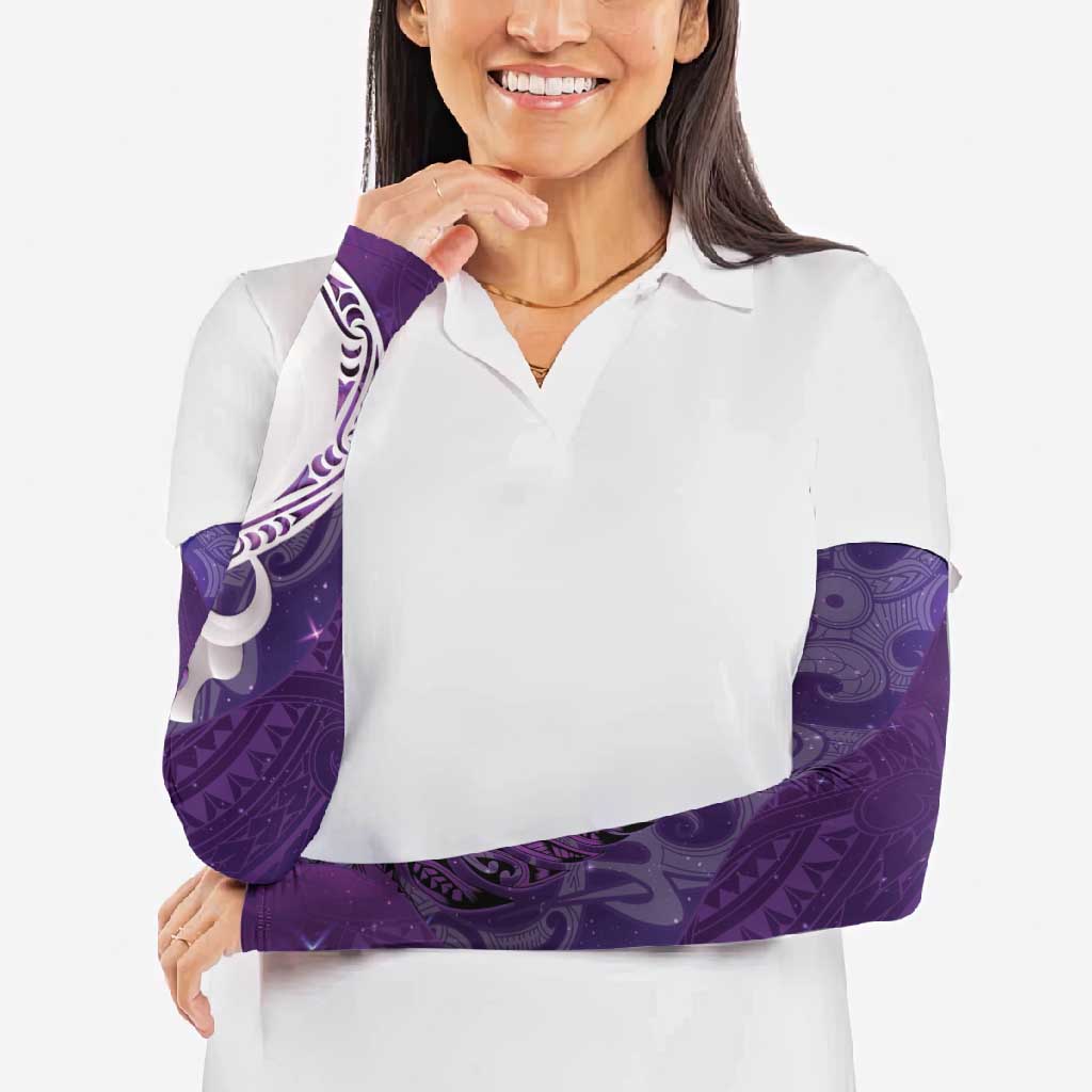New Zealand Matariki Arm Sleeves Maori Manaia Galaxy Silver Fern Purple Color