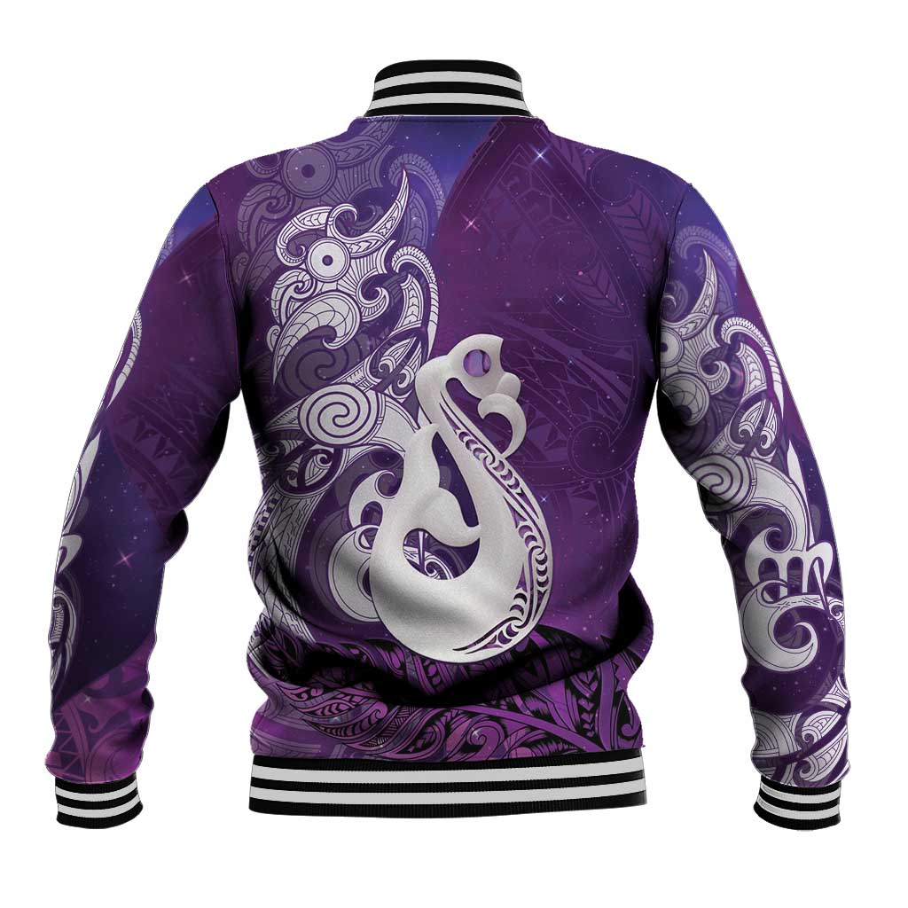 New Zealand Matariki Baseball Jacket Maori Manaia Galaxy Silver Fern Purple Color