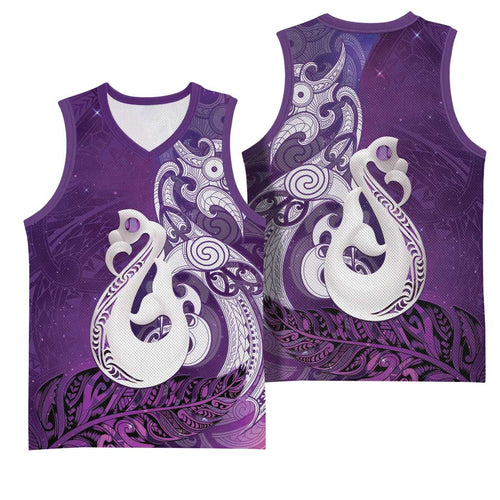 New Zealand Matariki Basketball Jersey Maori Manaia Galaxy Silver Fern Purple Color