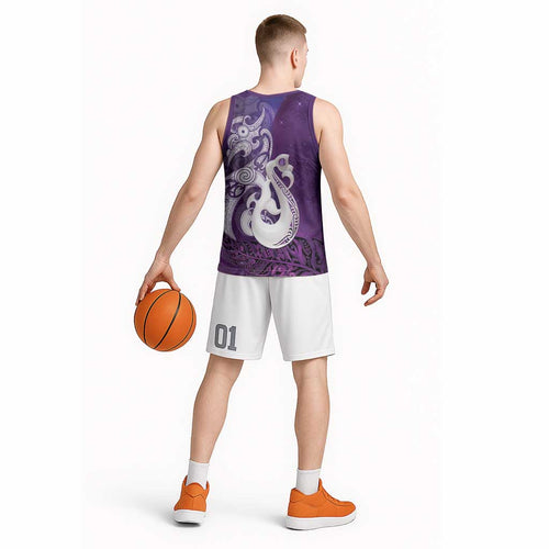 New Zealand Matariki Basketball Jersey Maori Manaia Galaxy Silver Fern Purple Color
