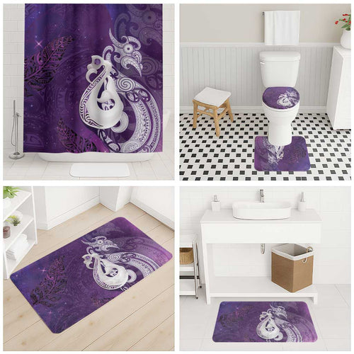 New Zealand Matariki Bathroom Set Maori Manaia Galaxy Silver Fern Purple Color