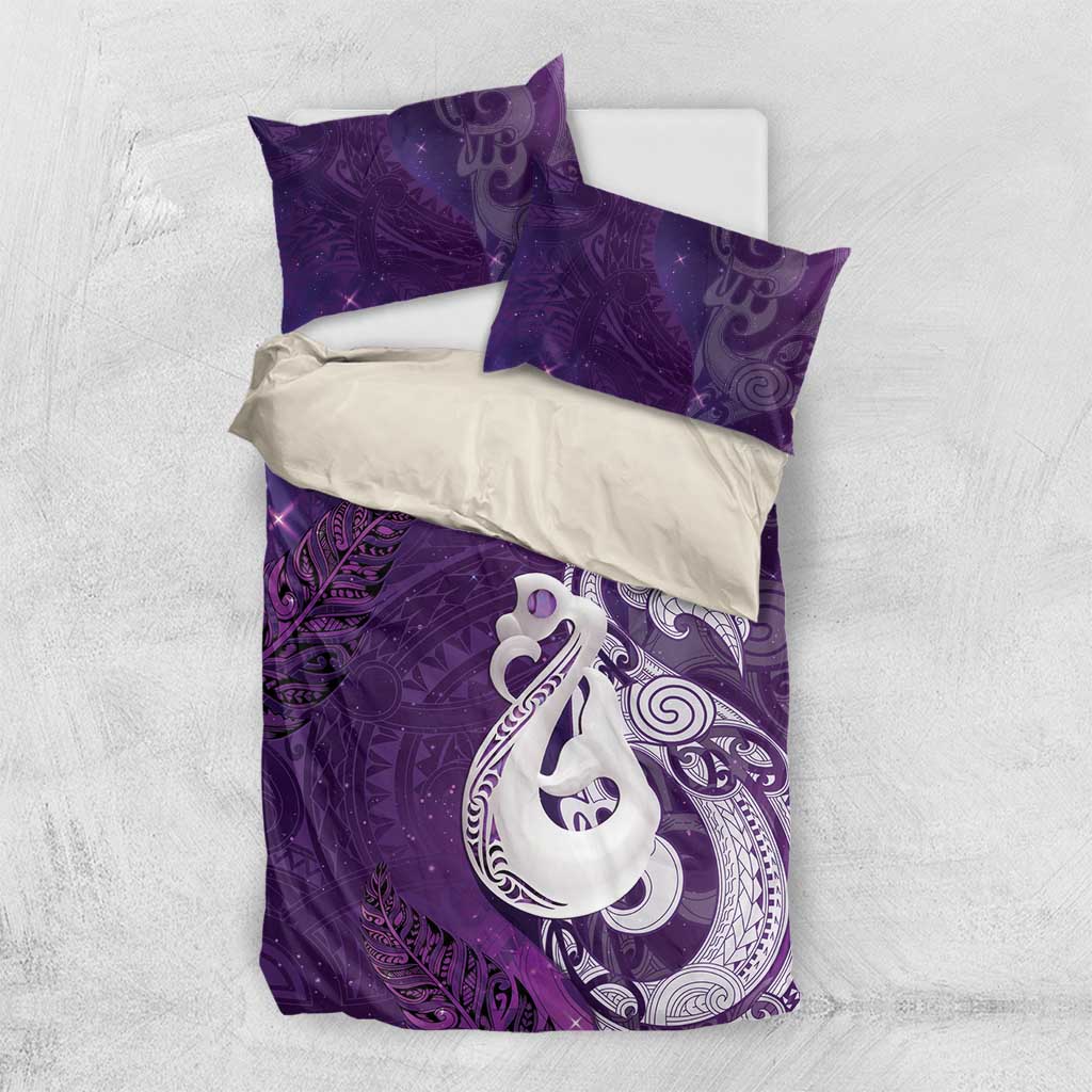 New Zealand Matariki Bedding Set Maori Manaia Galaxy Silver Fern Purple Color