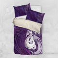 New Zealand Matariki Bedding Set Maori Manaia Galaxy Silver Fern Purple Color