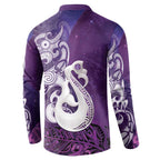 New Zealand Matariki Button Sweatshirt Maori Manaia Galaxy Silver Fern Purple Color