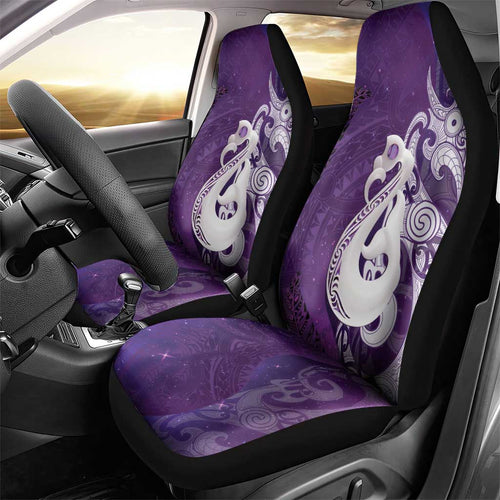 New Zealand Matariki Car Seat Cover Maori Manaia Galaxy Silver Fern Purple Color