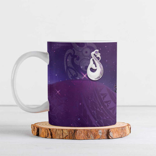 New Zealand Matariki Ceramic Mug Maori Manaia Galaxy Silver Fern Purple Color