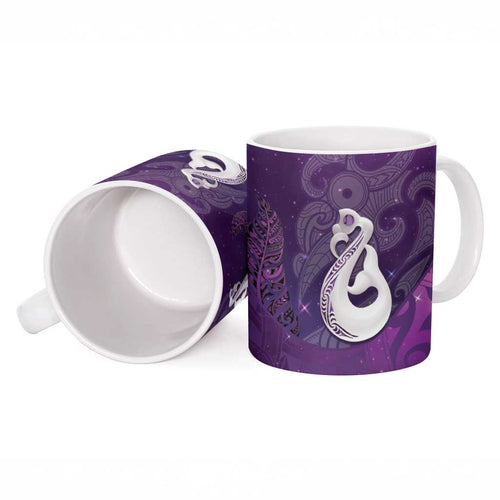 New Zealand Matariki Ceramic Mug Maori Manaia Galaxy Silver Fern Purple Color