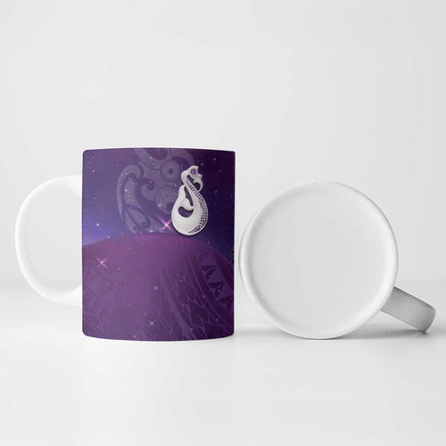 New Zealand Matariki Ceramic Mug Maori Manaia Galaxy Silver Fern Purple Color