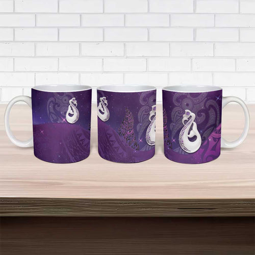 New Zealand Matariki Ceramic Mug Maori Manaia Galaxy Silver Fern Purple Color