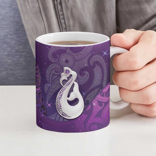 New Zealand Matariki Ceramic Mug Maori Manaia Galaxy Silver Fern Purple Color