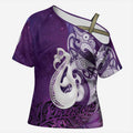 New Zealand Matariki Cross Shoulder Shirt Maori Manaia Galaxy Silver Fern Purple Color