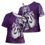New Zealand Matariki Cross Shoulder Shirt Maori Manaia Galaxy Silver Fern Purple Color