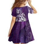 New Zealand Matariki Family Matching Mermaid Dress and Hawaiian Shirt Maori Manaia Galaxy Silver Fern Purple Color