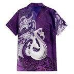 New Zealand Matariki Family Matching Mermaid Dress and Hawaiian Shirt Maori Manaia Galaxy Silver Fern Purple Color