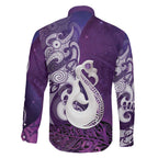 New Zealand Matariki Family Matching Mermaid Dress and Hawaiian Shirt Maori Manaia Galaxy Silver Fern Purple Color