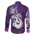 New Zealand Matariki Family Matching Off The Shoulder Long Sleeve Dress and Hawaiian Shirt Maori Manaia Galaxy Silver Fern Purple Color