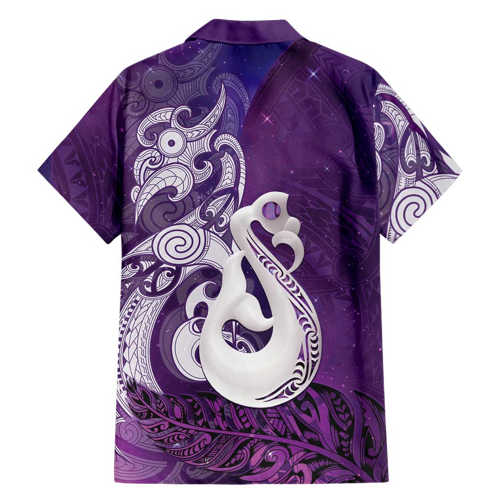 New Zealand Matariki Family Matching Tank Maxi Dress and Hawaiian Shirt Maori Manaia Galaxy Silver Fern Purple Color