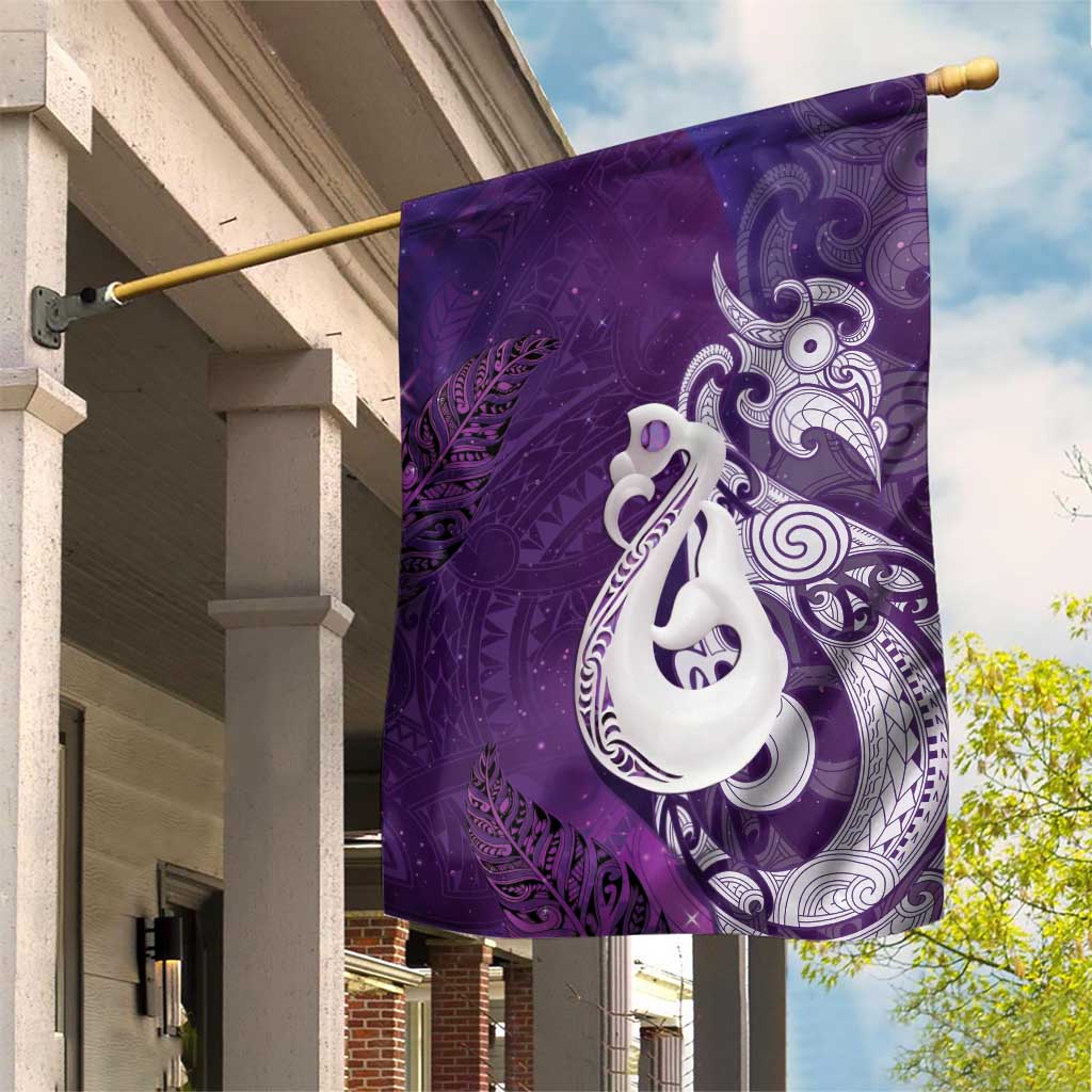 New Zealand Matariki Garden Flag Maori Manaia Galaxy Silver Fern Purple Color