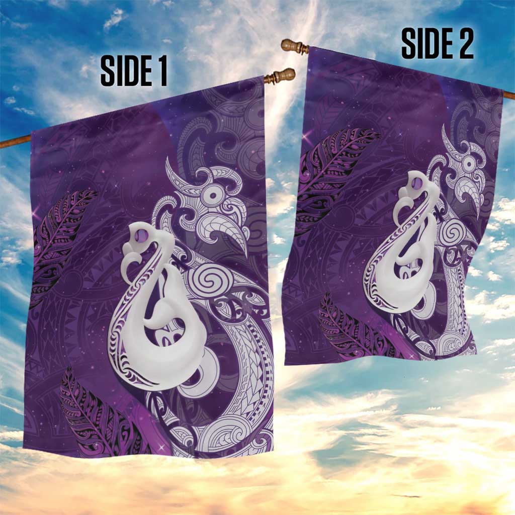 New Zealand Matariki Garden Flag Maori Manaia Galaxy Silver Fern Purple Color