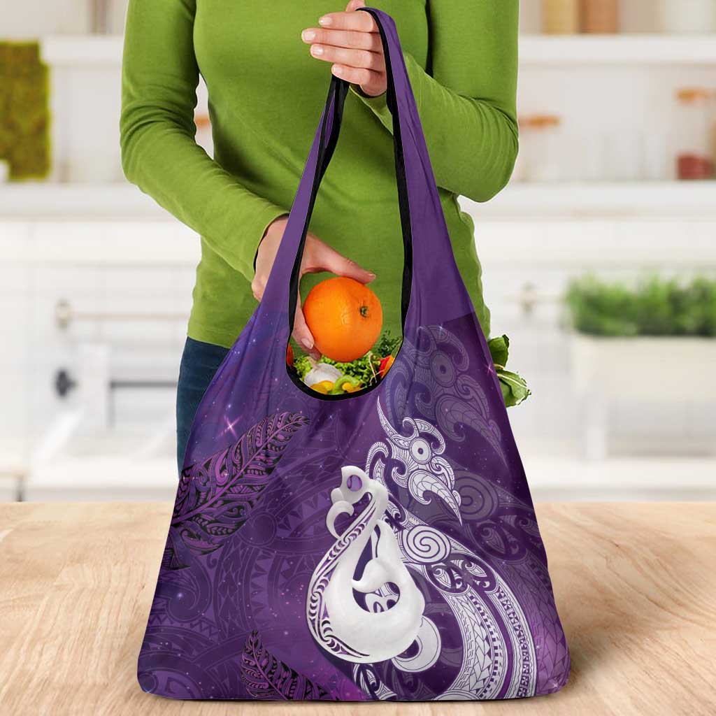 New Zealand Matariki Grocery Bag Maori Manaia Galaxy Silver Fern Purple Color