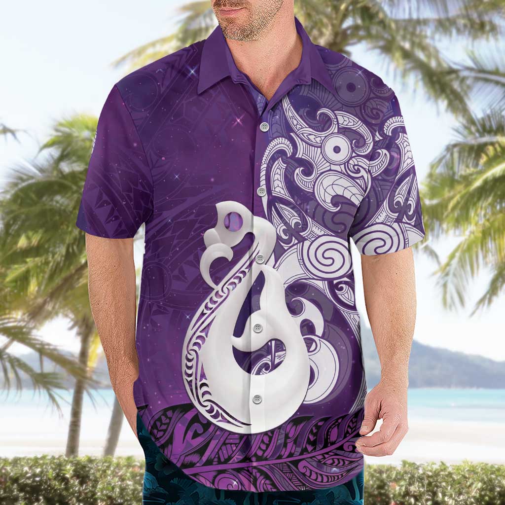New Zealand Matariki Hawaiian Shirt Maori Manaia Galaxy Silver Fern Purple Color