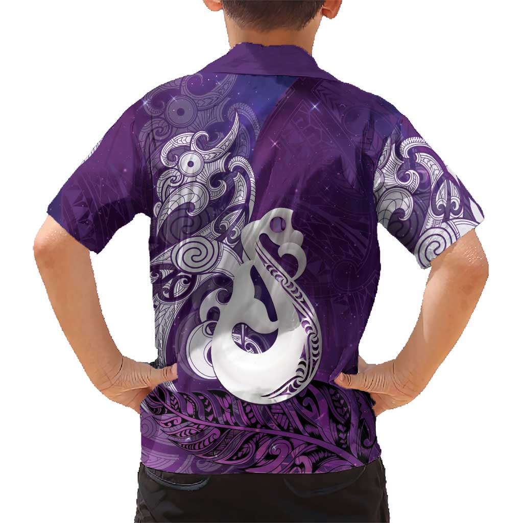 New Zealand Matariki Hawaiian Shirt Maori Manaia Galaxy Silver Fern Purple Color