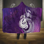New Zealand Matariki Hooded Blanket Maori Manaia Galaxy Silver Fern Purple Color
