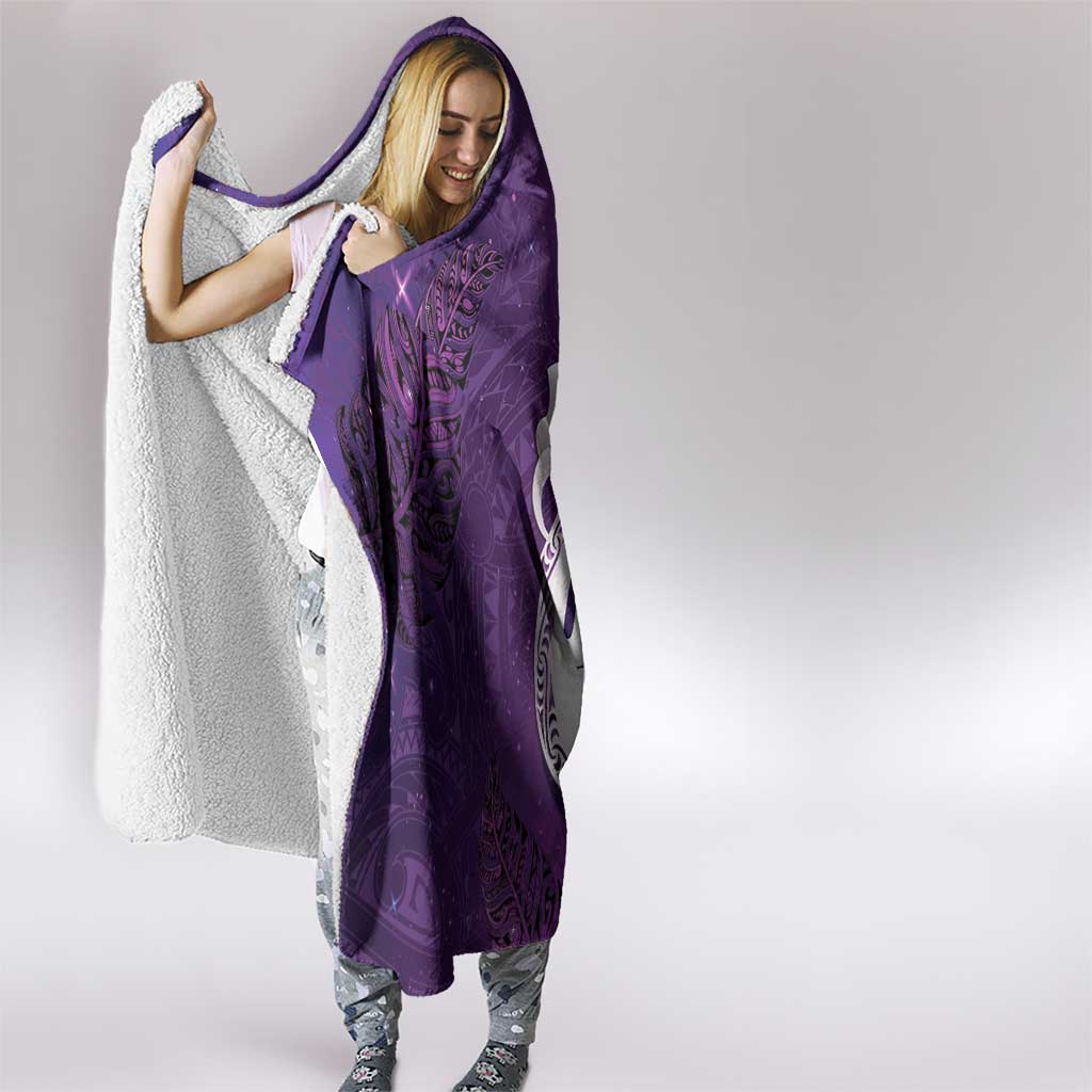 New Zealand Matariki Hooded Blanket Maori Manaia Galaxy Silver Fern Purple Color