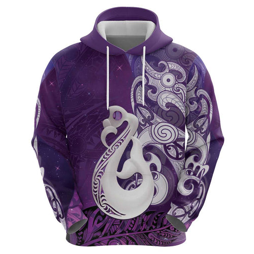 New Zealand Matariki Hoodie Maori Manaia Galaxy Silver Fern Purple Color