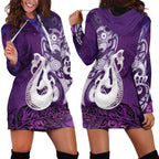 New Zealand Matariki Hoodie Dress Maori Manaia Galaxy Silver Fern Purple Color