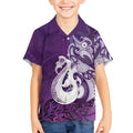New Zealand Matariki Kid Hawaiian Shirt Maori Manaia Galaxy Silver Fern Purple Color