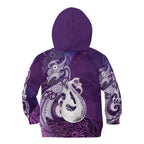 New Zealand Matariki Kid Hoodie Maori Manaia Galaxy Silver Fern Purple Color