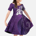 New Zealand Matariki Kid Short Sleeve Dress Maori Manaia Galaxy Silver Fern Purple Color