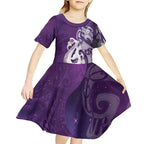 New Zealand Matariki Kid Short Sleeve Dress Maori Manaia Galaxy Silver Fern Purple Color