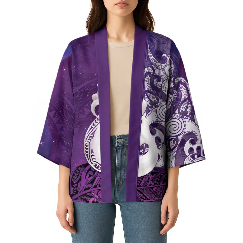 New Zealand Matariki Kimono Maori Manaia Galaxy Silver Fern Purple Color