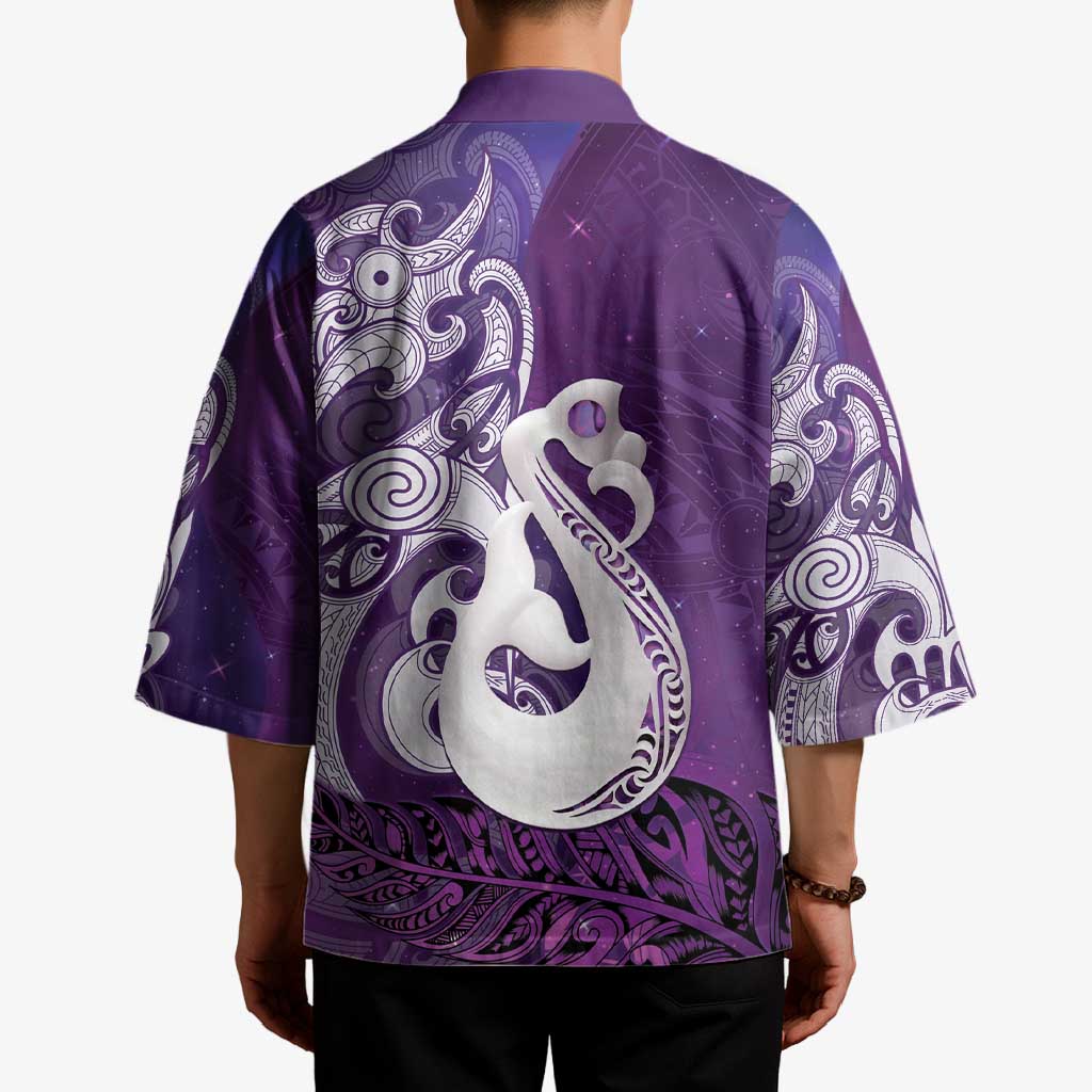 New Zealand Matariki Kimono Maori Manaia Galaxy Silver Fern Purple Color