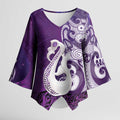 New Zealand Matariki Kimono Sleeve Blouse Maori Manaia Galaxy Silver Fern Purple Color