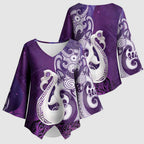 New Zealand Matariki Kimono Sleeve Blouse Maori Manaia Galaxy Silver Fern Purple Color