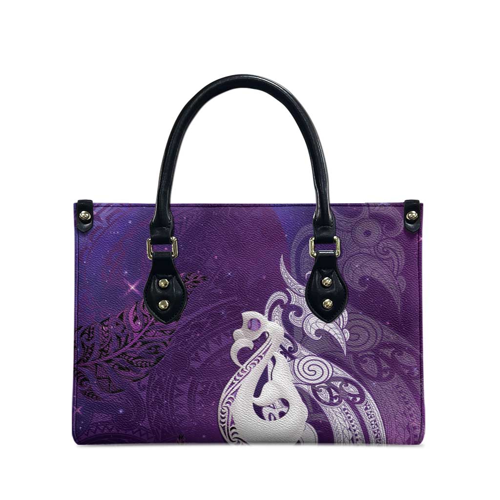 New Zealand Matariki Leather Bag Maori Manaia Galaxy Silver Fern Purple Color