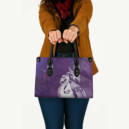 New Zealand Matariki Leather Bag Maori Manaia Galaxy Silver Fern Purple Color