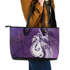 New Zealand Matariki Leather Tote Bag Maori Manaia Galaxy Silver Fern Purple Color
