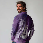 New Zealand Matariki Long Sleeve Polo Shirt Maori Manaia Galaxy Silver Fern Purple Color