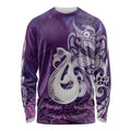 New Zealand Matariki Long Sleeve Shirt Maori Manaia Galaxy Silver Fern Purple Color