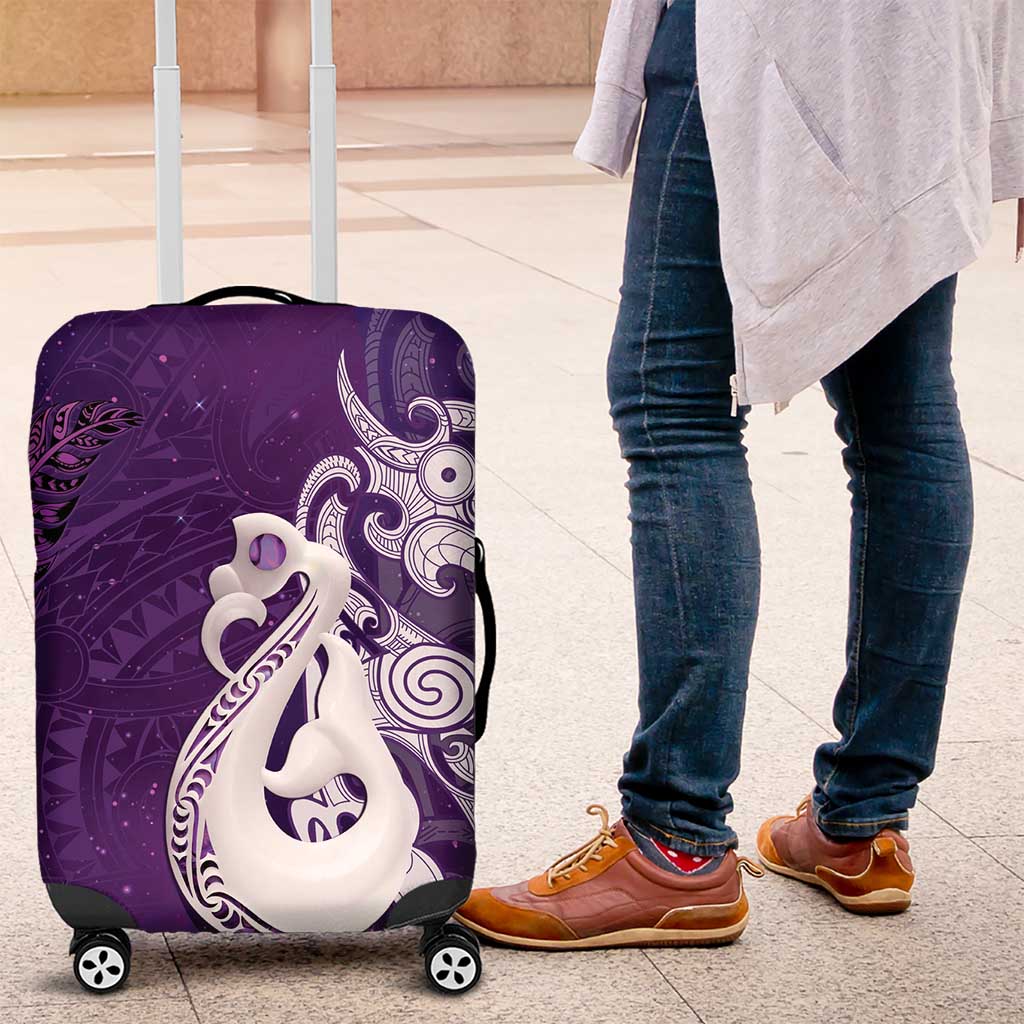 New Zealand Matariki Luggage Cover Maori Manaia Galaxy Silver Fern Purple Color